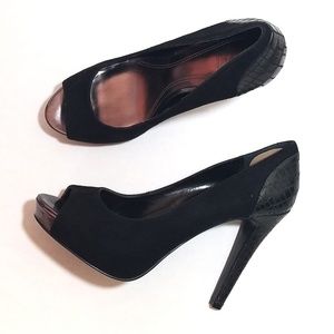 Carlos Falchi Black Peep Toe Heels